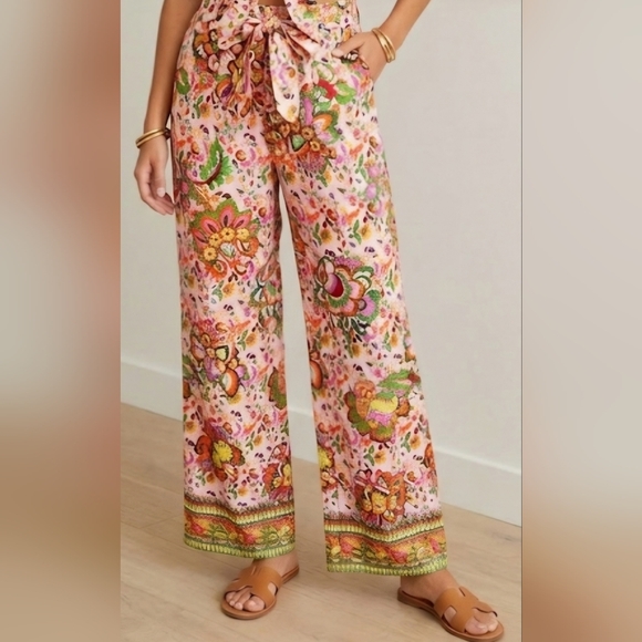 Gibson Latimer Pants - NWT Gibson Latimer Vibrant Cotton Linen Blend Wide Leg High Waist Pants XL